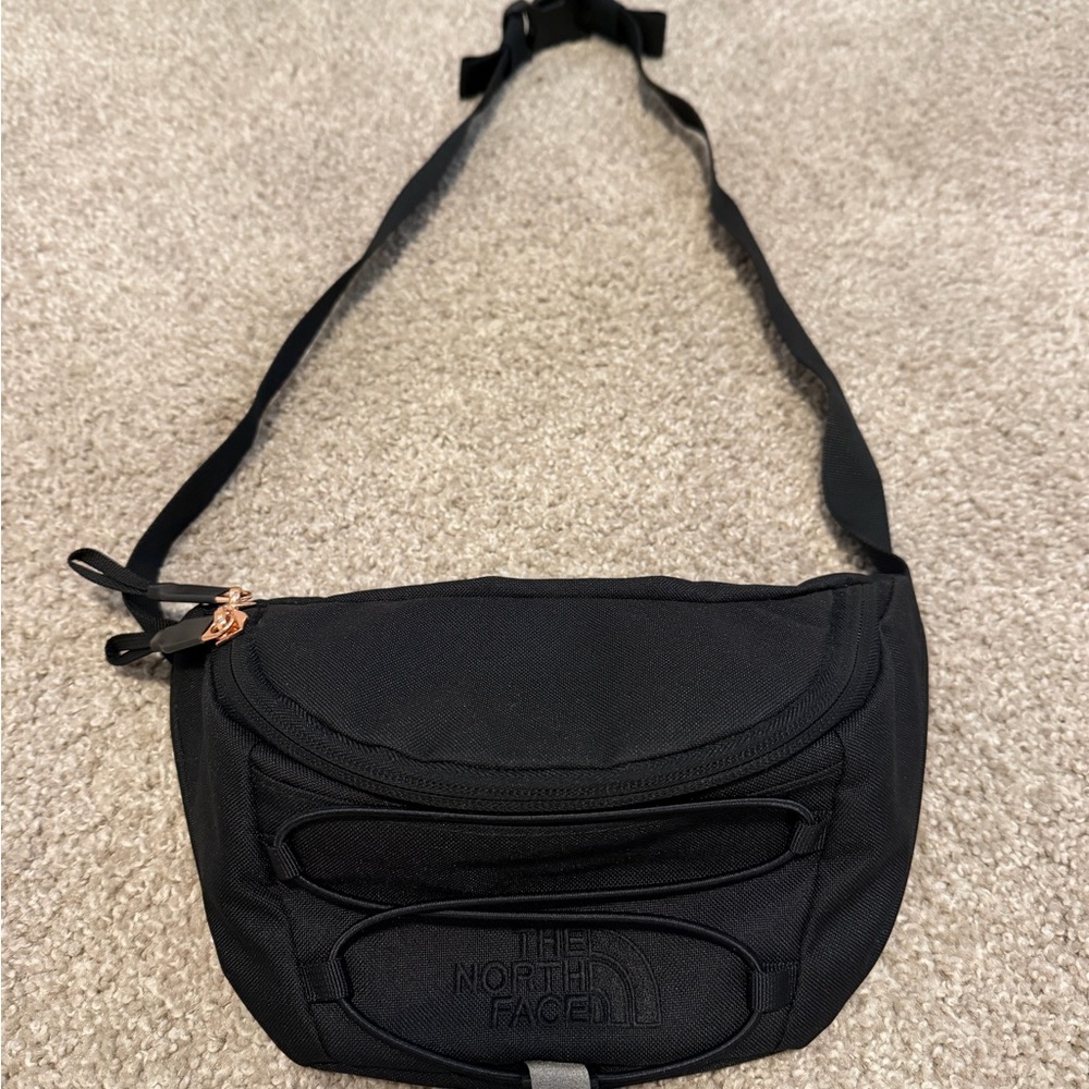 The North Face Black Belt Sling Bag with Rose Gold Hardware